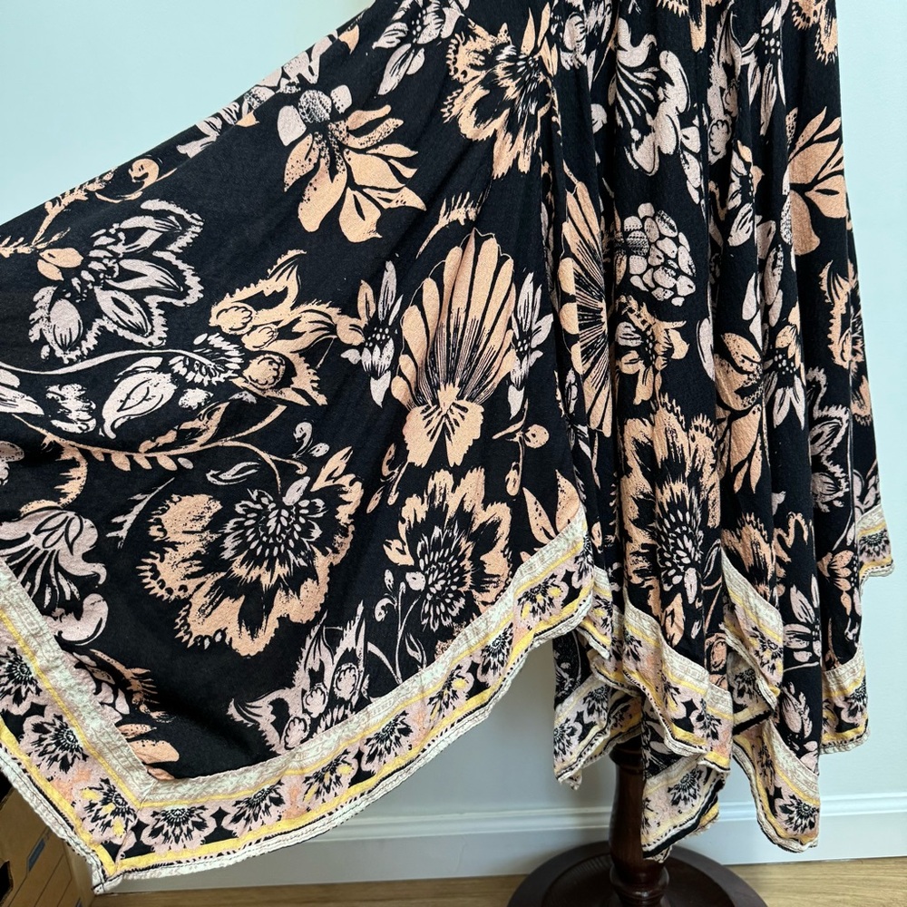 Free People Black and Blush Floral Asymmetrical Slip Dress - Picture 5 of 14
